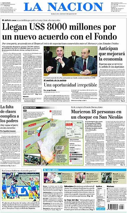 Portada Diario La Nacin (foto obtenida de la pgina www.lanacion.com.ar )  